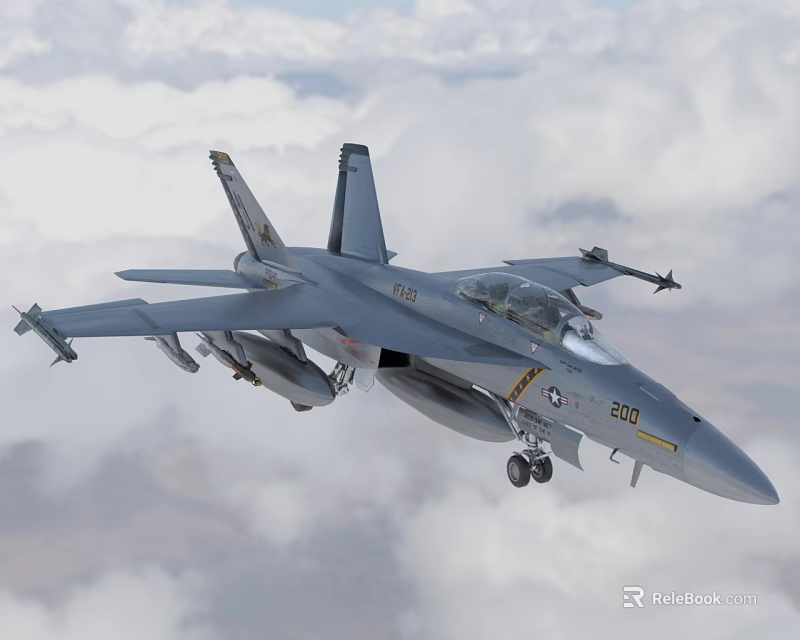 Military Fighter Jet Flying Through Clouds With Mounted Weapons And Visible Markings 3d model 