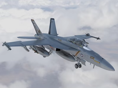 Military Fighter Jet Flying Through Clouds With Mounted Weapons And Visible Markings 3d model