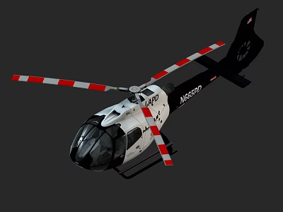 White and Black Helicopter with Red and White Striped Rotors and Tail Number N952DP 3d model