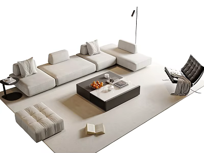 Modern Sofa Coffee Table Set With Cushions Rug Floor Lamp And Accent Chair 3d model