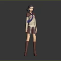 3D Female Character Model With Red White Uniform Blue Scarf And Glowing Pink Base