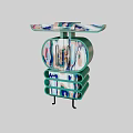 Colorful Modern Side Table With Marble Pattern Cabinet Doors And Layered Shelves