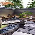 Japanese Zen Courtyard Garden With Stone Path Red Maple Tree And Stone Lanterns 3d model