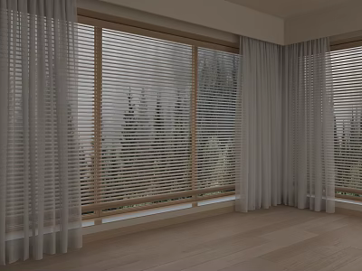 Modern Interior With Window Blinds Curtains And Wooden Floor Natural View 3d model