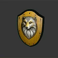 Detailed Yellow Wooden Shield Featuring Fox Head Design And Metal Rivets