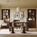Modern Study Desk Bookcase Bookshelf Books 3d model