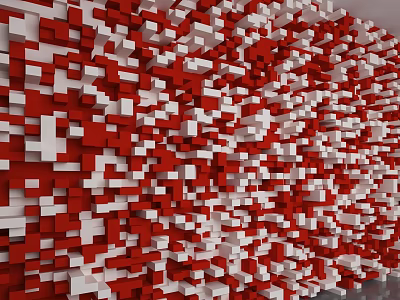 Modern 3D Decorative Wall With Red And White Square Cubes Design 3d model