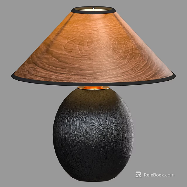 Minimalist Modern Wooden Table Lamp with Carved Lampshade and Textured Base for Home Decor 3d model 