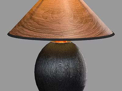 Minimalist Modern Wooden Table Lamp with Carved Lampshade and Textured Base for Home Decor 3d model