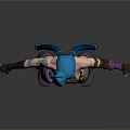 Woman 3D Character With Blue Hair Pigtails Purple Pants Arm Braces And Star Tattoo