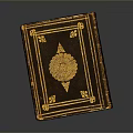 Intricate Golden Sculpture Carving On Brown Book Cover With Decorative Patterns
