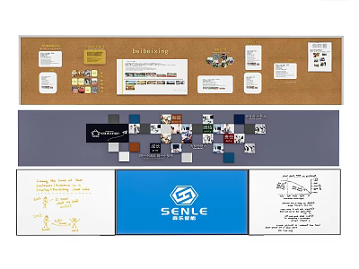 Background Wall Displaying Corkboard Bulletin Board Notes Photos Company Logo Handwritten Notes And Blue Section 3d model