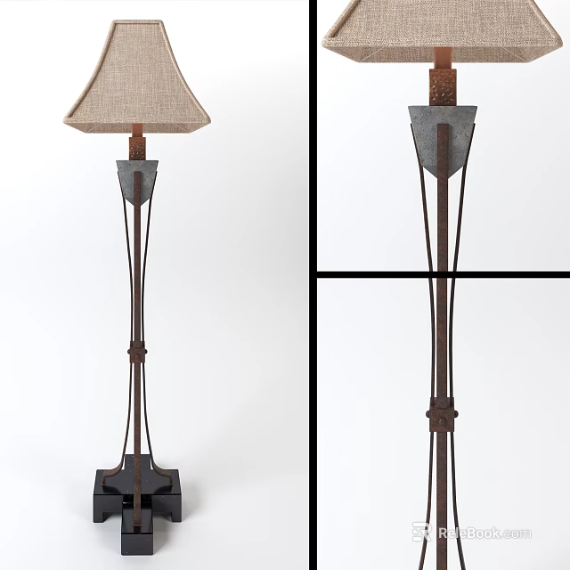 Stylish Floor Lamp With Beige Linen Shade And Iron Stand Structure 3d model 