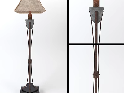 Stylish Floor Lamp With Beige Linen Shade And Iron Stand Structure 3d model