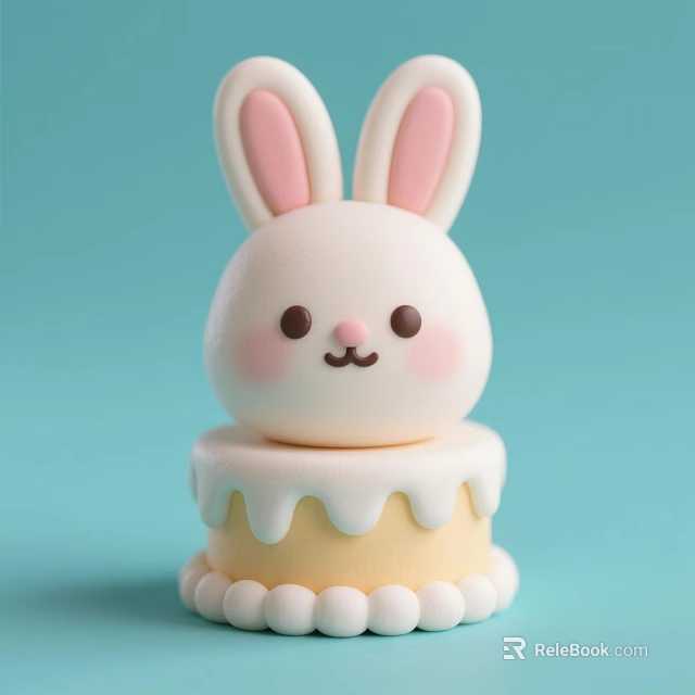 Cute Rabbit Shaped Decorative Ornament Set With Pink Ears And Yellow Base 3d model 