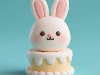 Cute Rabbit Shaped Decorative Ornament Set With Pink Ears And Yellow Base 3d model
