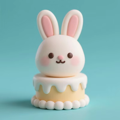 Cute Rabbit Shaped Decorative Ornament Set With Pink Ears And Yellow Base 3d model