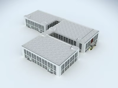 Modern Industrial Factory Building With Connected Units Large Windows And Flat Roof 3d model
