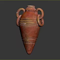 Red Ceramic Decorative Vase With Circular Handles And Conical Design For Home