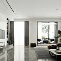 Duplex Living Room Interior With White Design Marble Flooring Sofa Green Plant And Decorative Painting