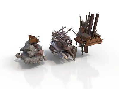 Abstract Scene Construction With Stacked Wood Metal Stone And Geometric Elements 3d model
