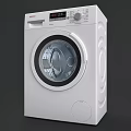 White Washing Machine With Woven Laundry Basket And White Towel In Home Laundry Room