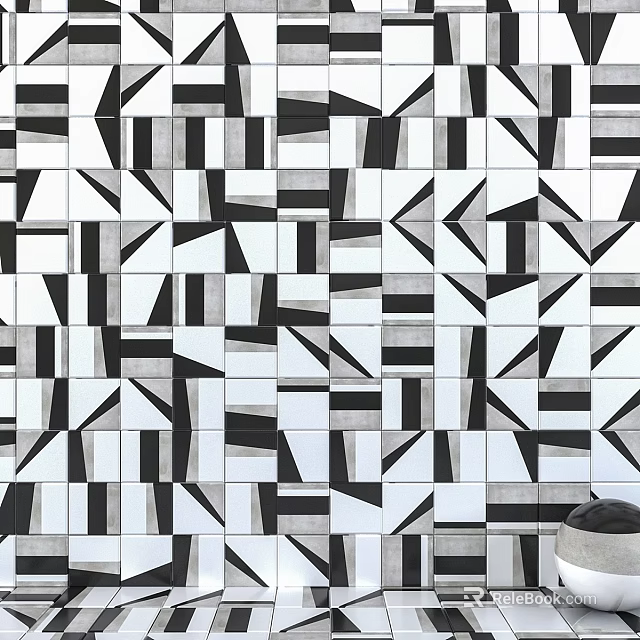 Black And White Geometric Tile Components For Modern Interior Wall Design 3d model