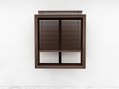 Brown Window Blinds Installed On White Wall With Dark Frame And Modern Design 3d model