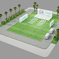Outdoor Event Space Layout With Green Lawn Arranged Seats Palm Trees And Large Screen