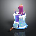 Birthday Cake With Number 1 Candle Small Candles Colorful Polka Dots Sliced Piece And Knife