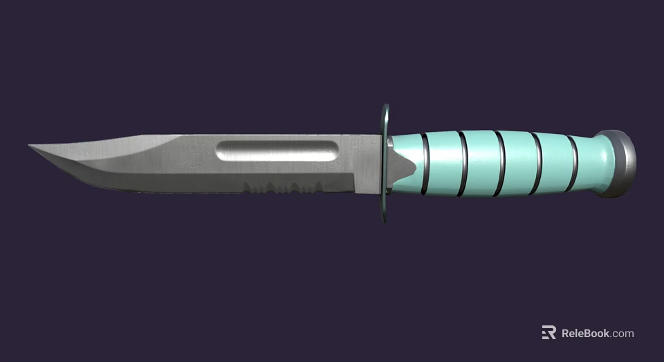 Ergonomic Tactical Weapon Knife With Sharp Steel Blade And Green Striped Handle Design 3d model 