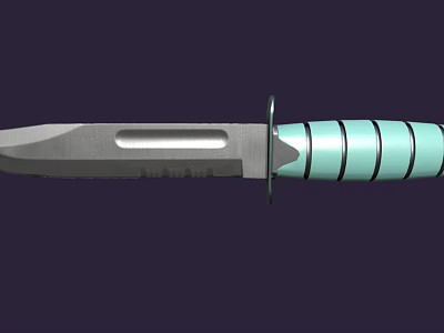 Ergonomic Tactical Weapon Knife With Sharp Steel Blade And Green Striped Handle Design 3d model