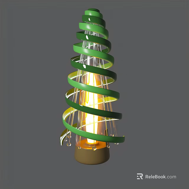 Stylish Modern Green Spiral Table Lamp With Glowing Bulb And Brown Base Design 3d model 