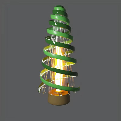 Stylish Modern Green Spiral Table Lamp With Glowing Bulb And Brown Base Design 3d model