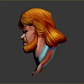 Fierce Game Movie Character 3D Model With Orange Hair Beard And Blue Collar