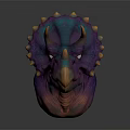 Detailed Colorful Triceratops Head Model With Spiked Frill And Vibrant Skin