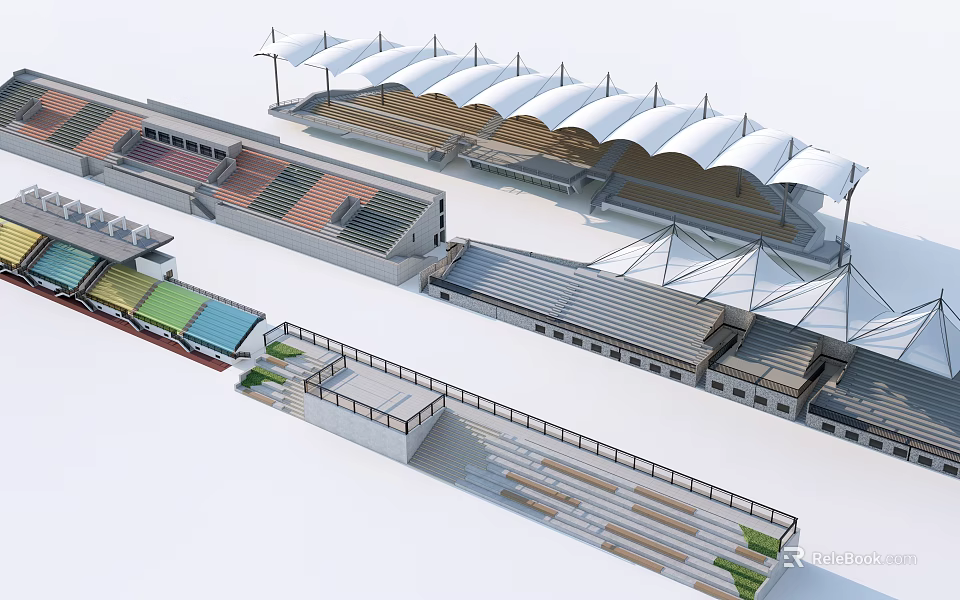 Football Stadium Modern Design Featuring Covered Stands Colored Seats And Spacious Layout 3d model 