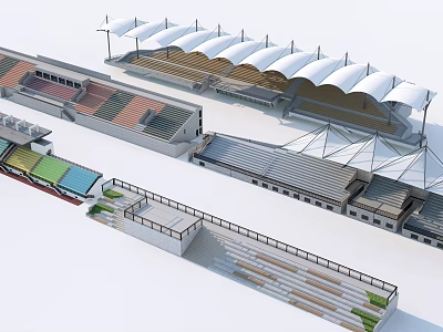 Football Stadium Modern Design Featuring Covered Stands Colored Seats And Spacious Layout 3d model