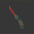 Modern Folding Knife With Red Blade Black Handle And Gold Decorative Accents