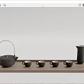 Minimalist Ceramic Tea Set With Teapot Four Teacups And Wooden Tray
