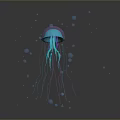 Graceful Blue Jellyfish with Long Tentacles Floating Underwater Among Many Transparent Bubbles