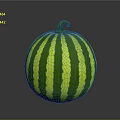Fresh Round Watermelon With Green Yellow Stripes And Curved Vine Top For Household Use
