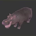 Detailed Realistic 3D Hippopotamus Model With Open Mouth On Dark Background