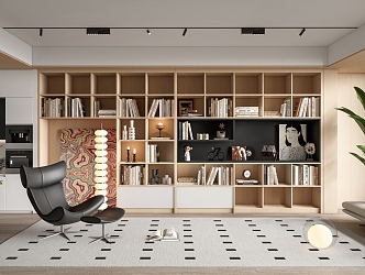 Modern Living Room Home Library Living Room Bookcase Casual Chair Dining Table and Chair Cabinet Book Jewelry Ornaments 3d model