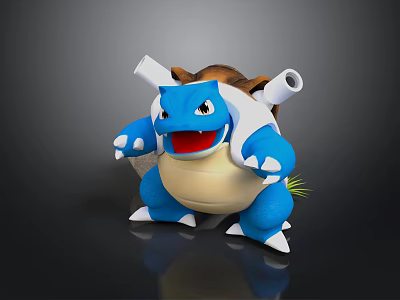 Blastoise 3D Character With Blue Body Brown Shell White Back Cannons And Yellow Belly 3d model