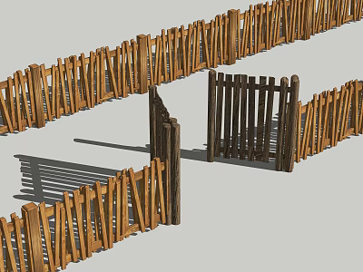 Wooden Fence with Various Designs Gate and Multiple Sections for Garden Use 3d model