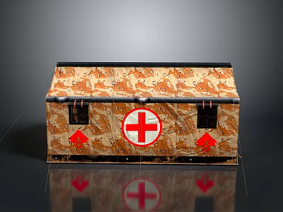 House Shaped Storage Furniture With Brown Beige Pattern And Red Cross Decorations 3d model
