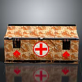 House Shaped Storage Furniture With Brown Beige Pattern And Red Cross Decorations
