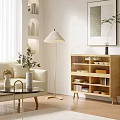Beige Sofa and Coffee Table Set with Throw Pillows Floor Lamp and Potted Plant