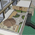 Feature Wall Design For Roof Terrace Outdoor Space With Fire Pit Sofas Umbrella And Greenery